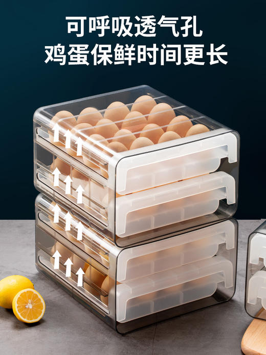 双层冰箱鸡蛋收纳盒抽屉式保鲜盒收纳带盖密封鸡蛋盒蛋架蛋托 商品图2
