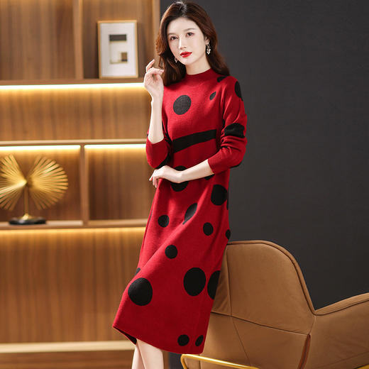 半高领针织中显瘦阔太太宽松打底衫毛衣裙子CC-2242 商品图5