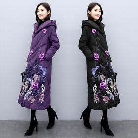 QD-XX2226 冬装外套中年女羽绒棉服中老年人棉衣女中长款秋冬民族风棉袄