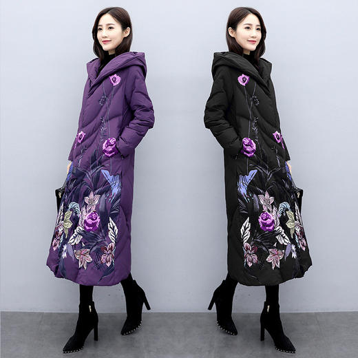 QD-XX2226 冬装外套中年女羽绒棉服中老年人棉衣女中长款秋冬民族风棉袄 商品图0