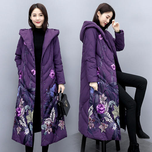 QD-XX2226 冬装外套中年女羽绒棉服中老年人棉衣女中长款秋冬民族风棉袄 商品图2