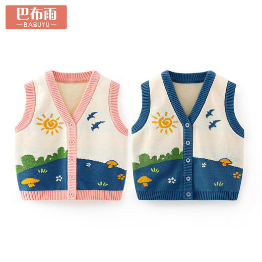 巴布雨可爱田园风A类婴儿马甲秋冬卡通儿童开衫马甲儿童针织毛衣 商品图0
