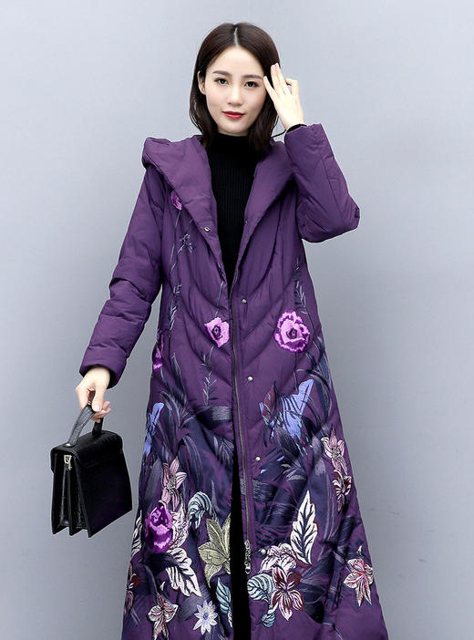 QD-XX2226 冬装外套中年女羽绒棉服中老年人棉衣女中长款秋冬民族风棉袄 商品图4