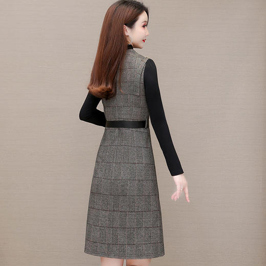 QYM M958 -Y厚款连衣裙拼结假两件格纹裙时尚气质 商品图2