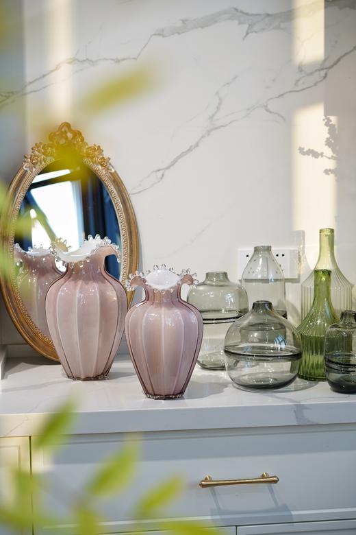 粉色磁粉水珠水滴波浪口玻璃花瓶花器工艺品摆件 商品图3