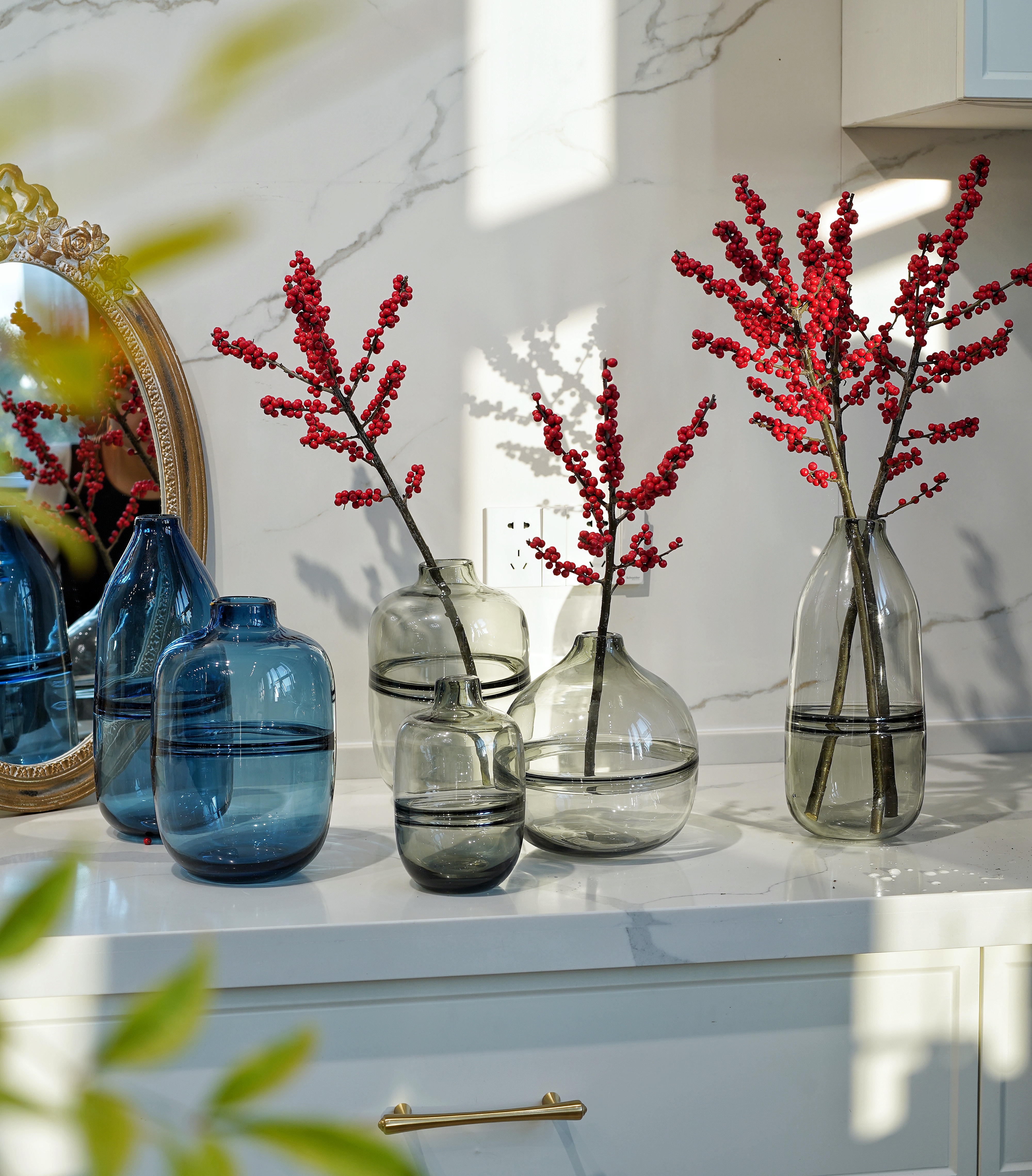 冬青碧轩玻璃花瓶客厅插花摆件富贵竹百合干花透明花器北欧简约小清新瓶子