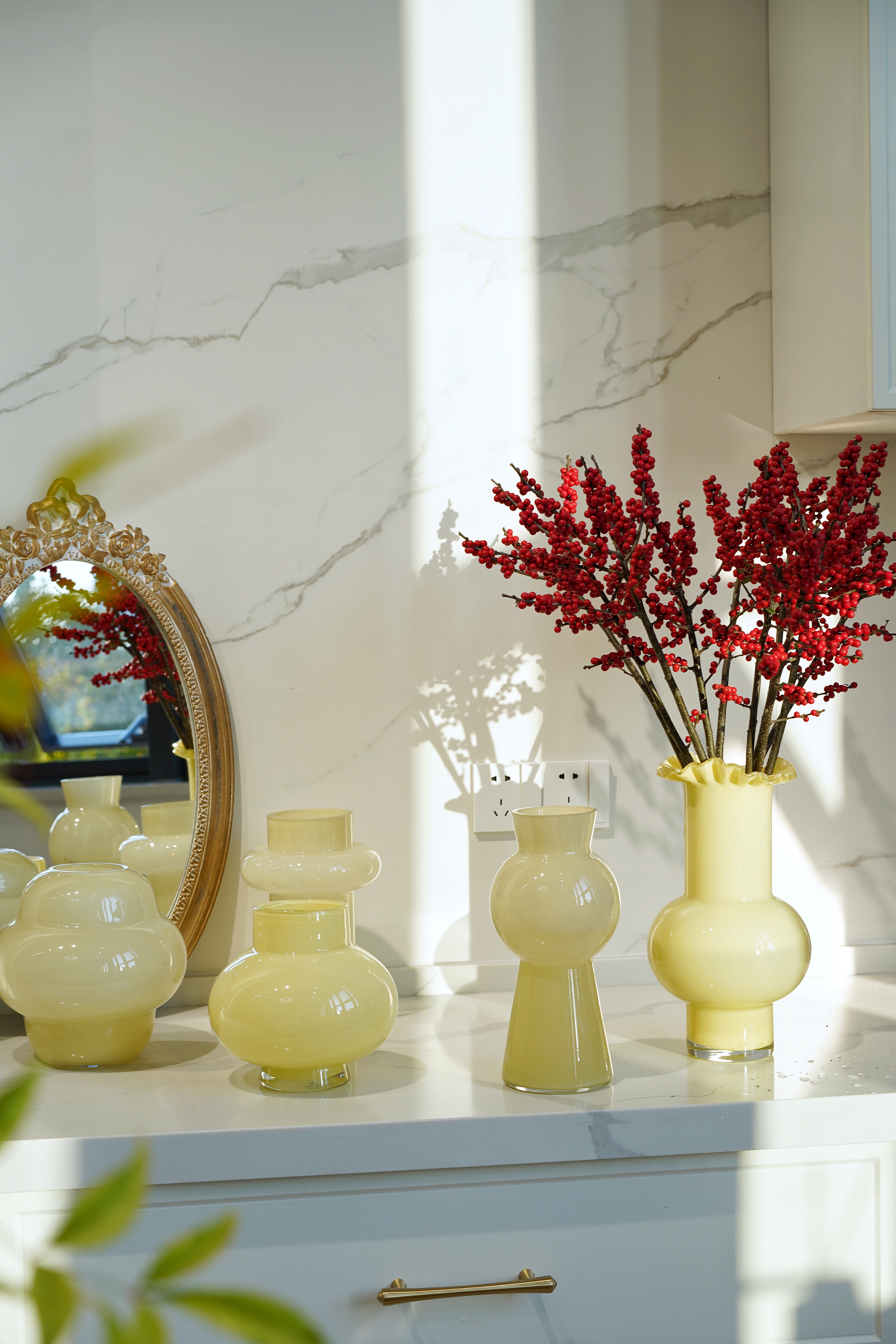 中古奶油玻璃花瓶