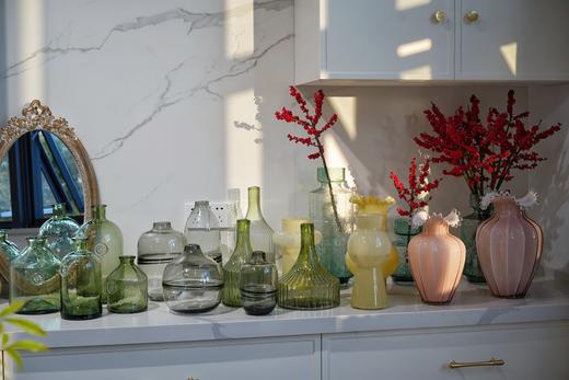 冬青碧轩复古条纹状简约古绿色窄口文艺清新台面玻璃花瓶摆件美式工业饰品 商品图3