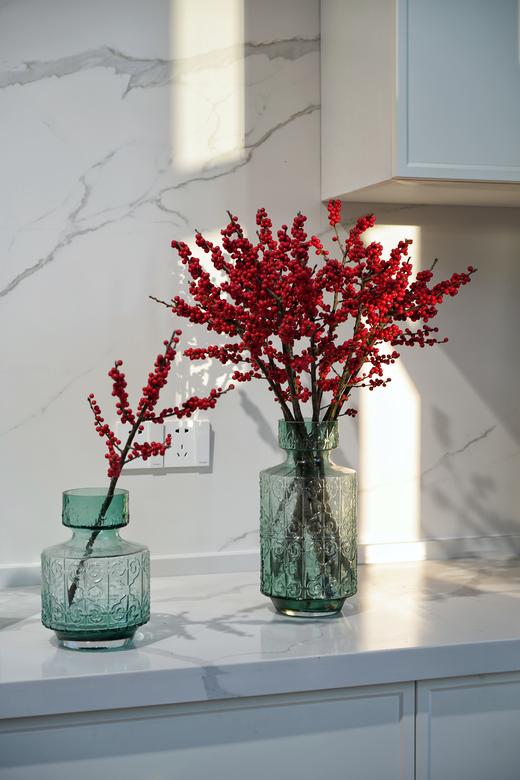 冬青北欧蓝绿色创意浮雕玻璃花瓶客厅家居软装复古插花器 商品图1