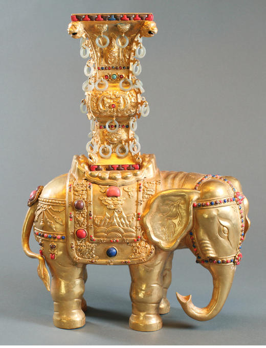 独角鹿西洋古董中国铜鎏金嵌青金石玉石朱砂绿松石吉象摆件一对 商品图3