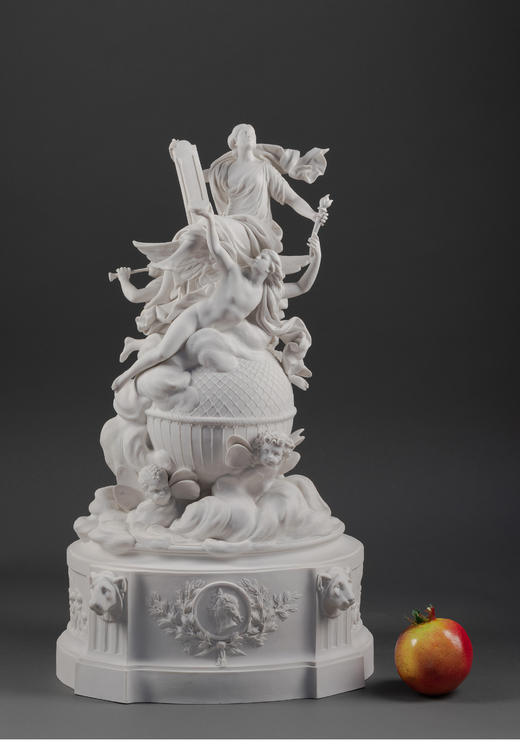 独角鹿西洋古董塞弗尔纪念Montgolfier兄弟发明热气球素胎瓷群雕 商品图1