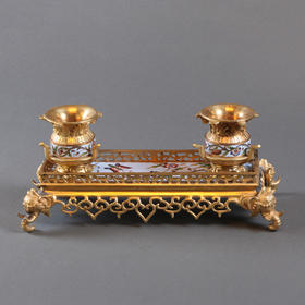 独角鹿西洋古董法国繁花蝶舞錾胎珐琅大象造型铜鎏金精雕墨水台