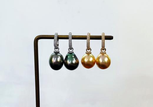 大溪地黑珍珠、南洋金珠K金钻石镶嵌设计款耳环 商品图0