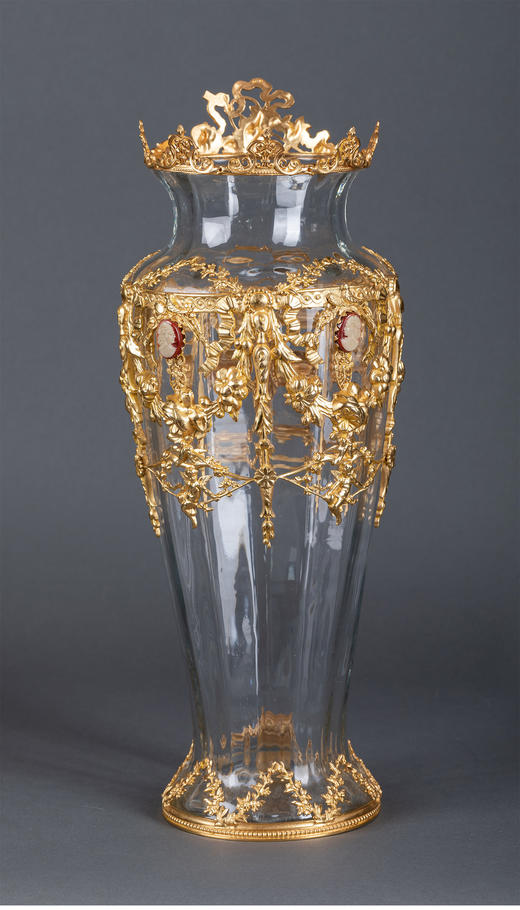 独角鹿西洋古董法国铜鎏金古典女神Cameo浮雕水晶花果盆花瓶摆件 商品图4