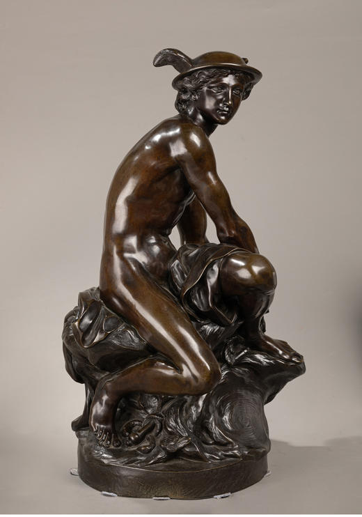 独角鹿西洋古董法国系紧脚跟双翼的信使赫尔墨斯主题青铜雕塑 商品图2