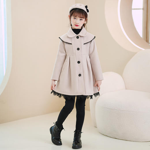 DY-6812儿童外套秋冬夹棉新款童装洋气女孩毛呢大衣中长款女童裙套装 商品图5