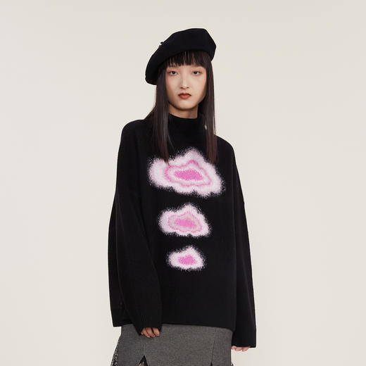 谜底2022冬款宽松中长款H型高领毛衫百搭时尚针织衫毛衣224MZ1942 商品图0