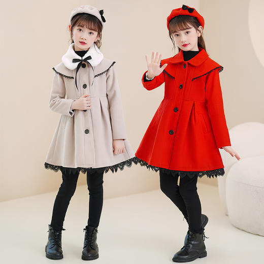 DY-6812儿童外套秋冬夹棉新款童装洋气女孩毛呢大衣中长款女童裙套装 商品图0