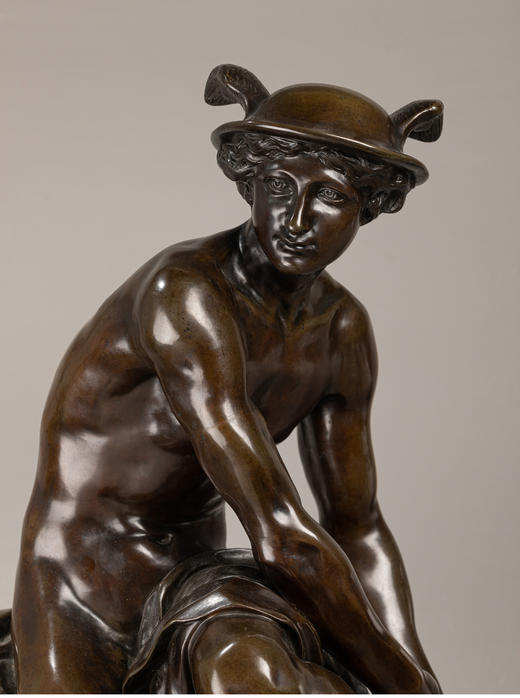 独角鹿西洋古董法国系紧脚跟双翼的信使赫尔墨斯主题青铜雕塑 商品图4