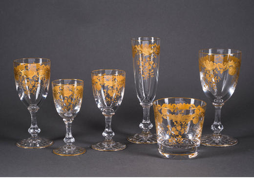 独角鹿西洋古董法国圣路易签名MASSENET系列24K描金水晶酒具套件 商品图2