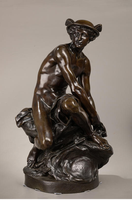 独角鹿西洋古董法国系紧脚跟双翼的信使赫尔墨斯主题青铜雕塑 商品图1