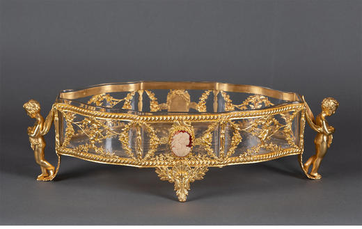 独角鹿西洋古董法国铜鎏金古典女神Cameo浮雕水晶花果盆花瓶摆件 商品图2