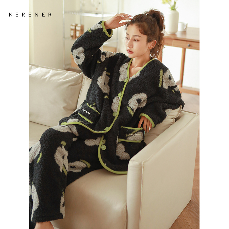 可人儿【云朵绒】睡衣女士冬季保暖气质加厚法兰绒可外穿家居套装