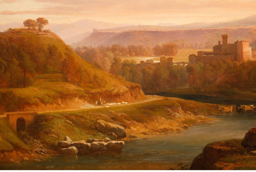 独角鹿西洋古董法国画家Fonville签名风景布面油画《意大利风景》 商品图2