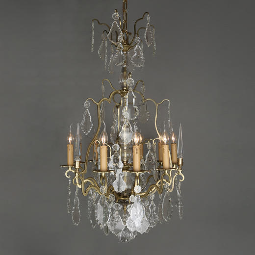 独角鹿西洋古董法国铜质支架花叶水晶流苏九枝头烛台式枝形吊灯 商品图0