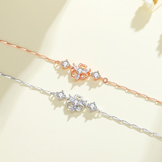 【春雪】S925银三叶草雪花镂空叶子花朵手链【JHY-	A000559B】 商品图1