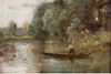 独角鹿西洋古董法国巴比松派画家风景布面油画《河上泛舟的渔民》 商品缩略图4