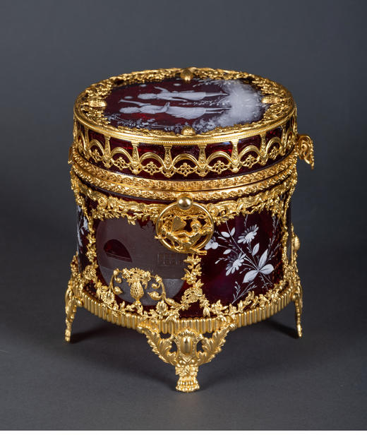 独角鹿西洋古董新艺术风格铜鎏金田园少女手绘红色水晶珍宝首饰盒 商品图3