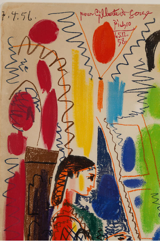 独角鹿西洋古董艺术大师毕加索签名彩色石板版画《戛纳工作室》 商品图4