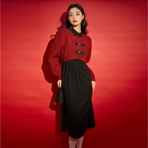 西遇红色坎肩连衣裙套装女新款喜庆新甜美小裙子D0130039/D0130049 商品图1