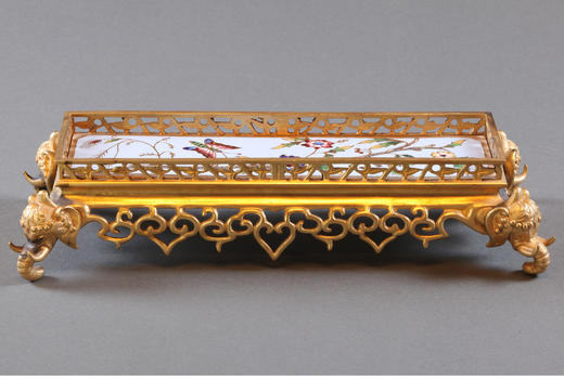 独角鹿西洋古董法国繁花蝶舞錾胎珐琅大象造型铜鎏金精雕墨水台 商品图3