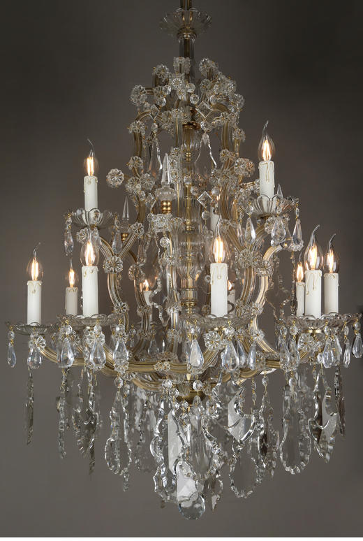 独角鹿西洋古董铜质支架花叶水晶流苏十二枝头双层烛台式枝形吊灯 商品图2