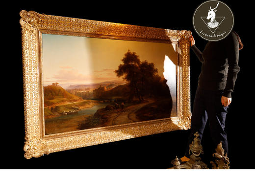 独角鹿西洋古董法国画家Fonville签名风景布面油画《意大利风景》 商品图1