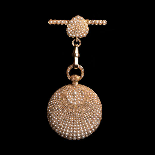 独角鹿西洋古董瑞士18k玫瑰金及黄金镶嵌天然珍珠古董胸针怀表 商品图0