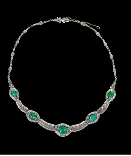 独角鹿西洋古董装饰艺术风格铂金镶祖母绿钻石珐琅几何造型项链 商品图3