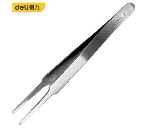 得力DL396202镊子不锈钢平头120mm(银) 商品图0