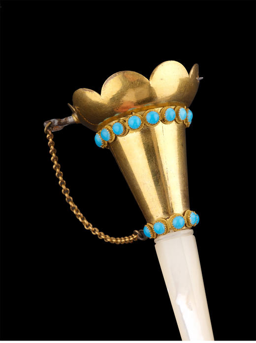 独角鹿西洋古董法国黄铜合金雕花镶绿松石花叶雕纹母贝手柄捧花棒 商品图4