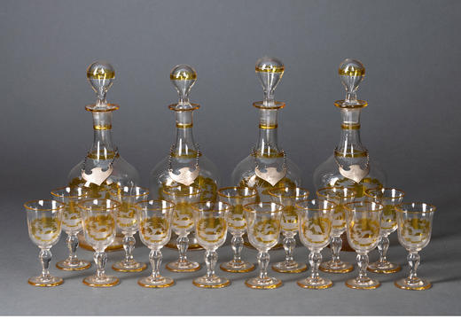 独角鹿西洋古董拿破仑三世母贝细木镶嵌烈酒箱描金水晶酒具套件 商品图4