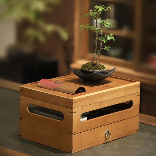 无闻 竹制收纳柜 置物架中式复古收纳盒家用茶具茶道储物柜 商品图0