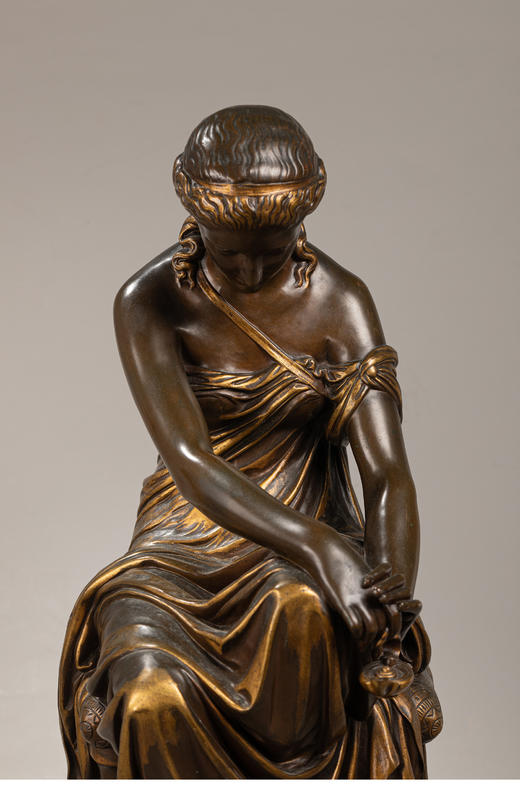 独角鹿西洋古董艺术家与工坊联合签名少女普绪克上色镀金青铜雕像 商品图3