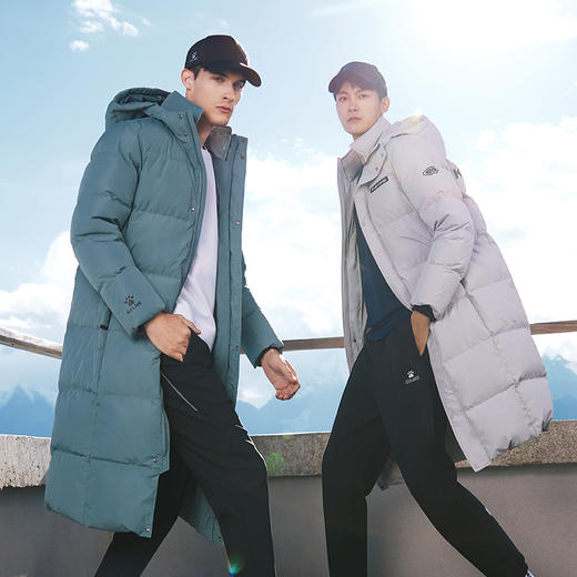 卡尔美冬季运动羽绒服过膝防寒鸭绒大衣长款连帽情侣运动厚外套9247YR1025 商品图2