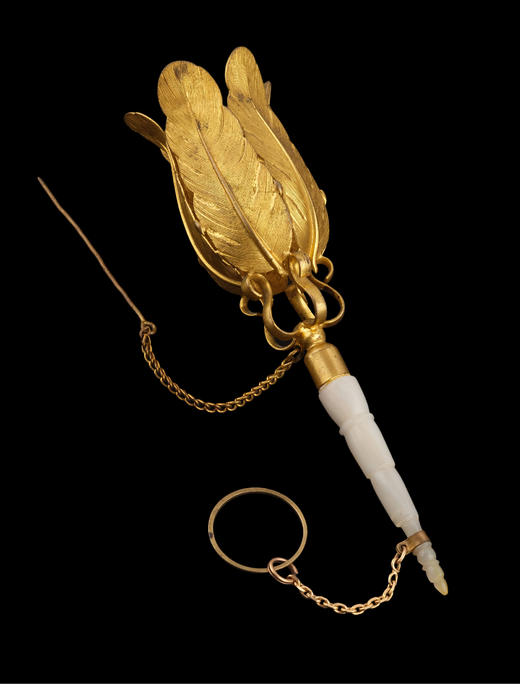 独角鹿西洋古董法国羽毛造型黄铜合金精雕装饰母贝手柄捧花棒 商品图1