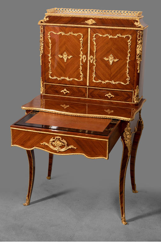 独角鹿西洋古董家具法国花卉卷叶古典女神铜鎏金细木镶嵌写字桌 商品图2