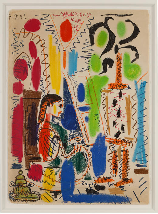 独角鹿西洋古董艺术大师毕加索签名彩色石板版画《戛纳工作室》 商品图1