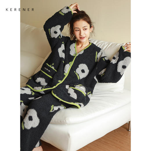 可人儿【云朵绒】睡衣女士冬季保暖气质加厚法兰绒可外穿家居套装 商品图4