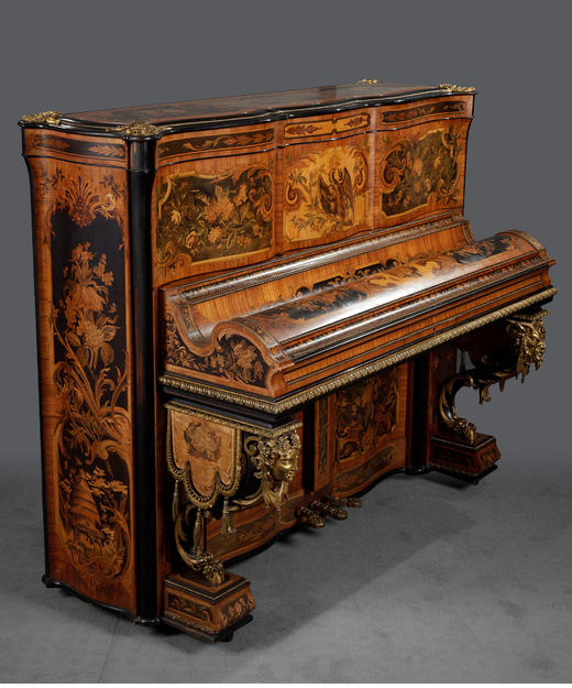 独角鹿西洋古董法国MONTAL PARIS签名铜鎏金细木镶嵌立式钢琴 商品图3